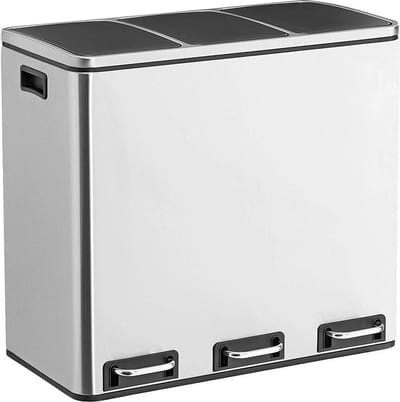 Conway Living® - Prullenbak Afvalscheiding 54 Liter - Prullenbak 3 vakken - 3 x 18 Liters - Soft-Close - Afvalscheidingprullenbakken - 61x31,5x55,5 cm - Pedaalemmer - Vuilnisbak - Grijs