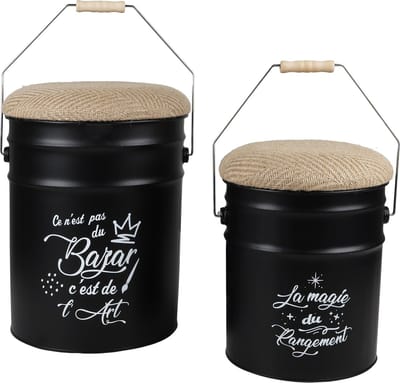 POEF MET JUTE ZITTING EN HOUTEN HANDVAT X2ST H31CM EN H40CM