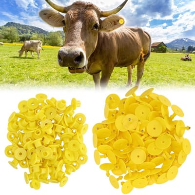 Dierenidentificatiekaarten voor Boerderijgebruik - 100 Stuks Plastic Markeerlabels voor Schapen, Varkens en Runderen, Geel zonder Tekst