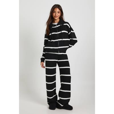 boohoo Dames Gestreepte gebreide broek met wijde pijpen | Mono | Maat: Small
