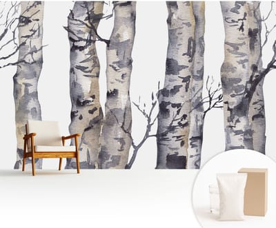 Wallfluent Behang - Esdoornbos Vliesbehang - 416x254 cm - Grijs Behang - Voor natuurliefhebbers en rustzoekers - Behang Voor de slaapkamer, woonkamer en kantoor - Wandbekleding Bloemen en planten