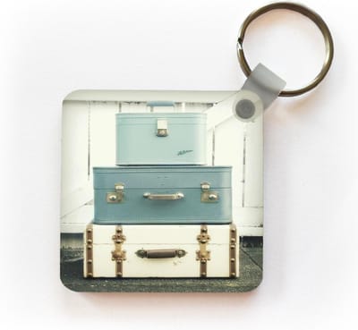 Sleutelhanger - Uitdeelcadeautjes - Koffers - Blauw - Wit - Vintage - Plastic