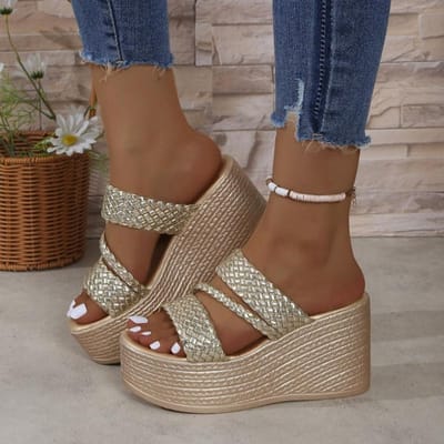 Dames Sandalen Zomer Buiten Strand Sandalen Comfortabele Gouden Sleehak Schoenen voor Dames Design Casual Sandalen Maat 35-43 35 brown