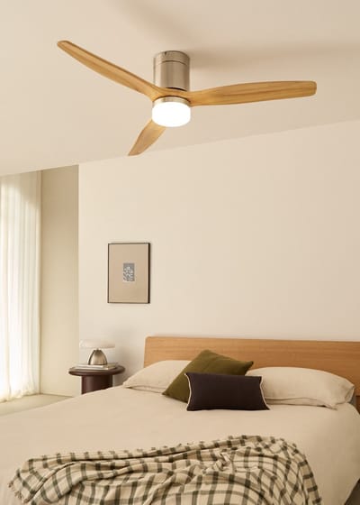 CREATE - Plafondventilator 40W silent Ø132 cm - Met Verlichting drie temperaturen - Met Afstandsbediening - 6 Snelheden - Timer - Zomer/Winter functie - Níkkel - WIND CALM