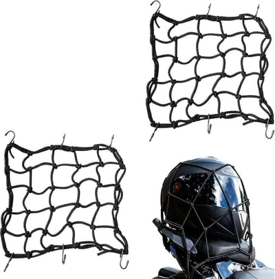 Elastisch bagagenet voor motorfietsen - 2 stuks - Bagagenet met 6 Haken - 40×40cm - Geschikt voor Motorhelm, Bagage en Scooter Vervoer - zwart