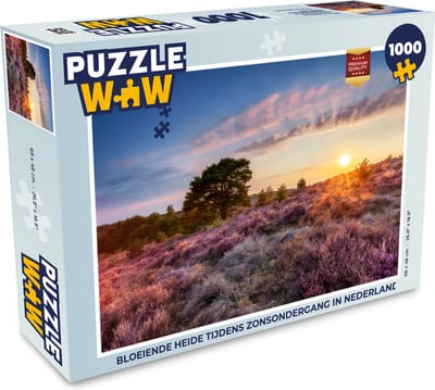 Puzzel Bloeiende heide tijdens zonsondergang in Nederland - Legpuzzel - Puzzel 1000 stukjes volwassenen