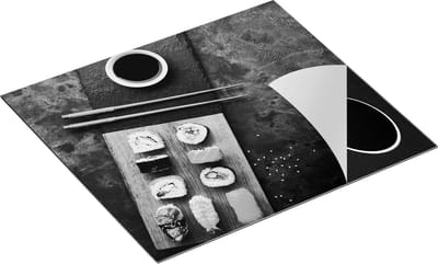 Chefcare Inductie Beschermer Sushi met Soja Saus op een Marmer - Zwart Wit - 60x50 cm - Afdekplaat Inductie - Kookplaat Beschermer - Inductie Mat