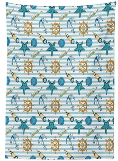 ABAKUHAUS Tafeldoek – 140x200 cm – Satijn – Blauw/Abrikoos – Gestreept
