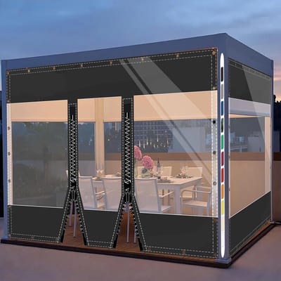Transparant Paviljoenzeil - Buiten Gordijn - Terras Afschermen - Met Ritsen - 4x42 Meter - Zwart