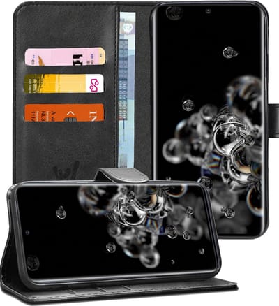 Hoesje geschikt voor Samsung Galaxy S20 Ultra - Book Case Kunstleer Pasjeshouder Zwart
