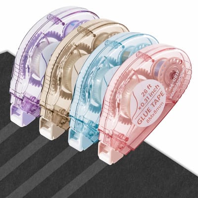 Plakband voor plakboeken - 4-pack - 8 m x 8 mm - Dubbelzijdige plakbandroller - Plakbandroller - Ideaal voor dagboeken, knutselen, cadeauverpakkingen en foto's