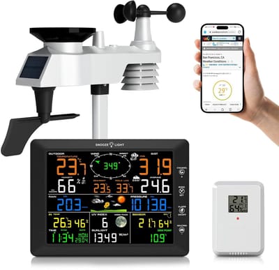 Weerstation Draasloos Binnen/Buiten - Weerstation - Kunststof - 14-in-1 Functionaliteit - Grote 20.5 cm Display - Voor Binnen en Buiten
