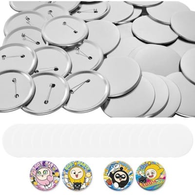 VEVOR Button Blanks 100-delige set, 75 mm, voor buttonmachines met veiligheidsspelden, transparante Mylar-folie en ronde blanco vellen voor doe-het-zelfprojecten thuis, schoolevenementen en individuele studio's.
