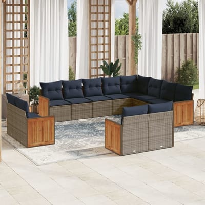 vidaXL - 12-delige - tuinbankset - met - kussens, - grijs - polyrotan