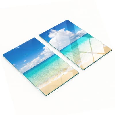 Glazen serveerplanken voor in de keuken met afbeeldingen van een paradijselijk strand, 2x30x52 cm