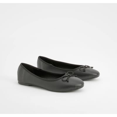 boohoo Dames Wide Fit Bow Detail Ballets | Zwart | Maat: 37