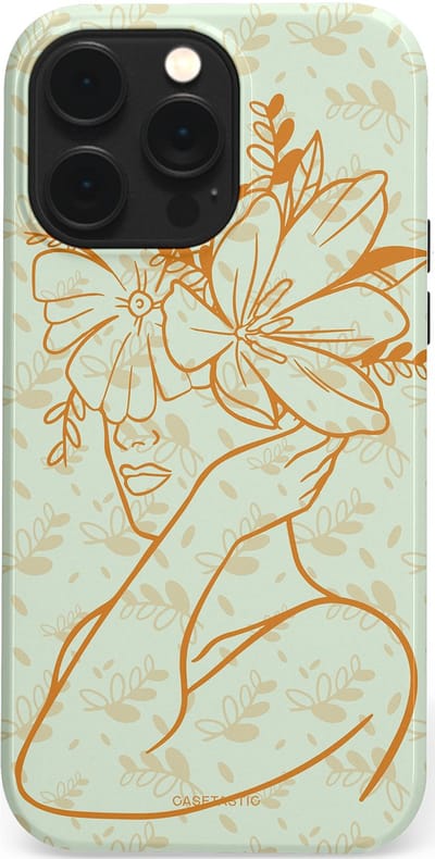 Casetastic hoesje geschikt voor Apple iPhone 14 Pro Max - MagSafe - Dubbellaagse bescherming - Minimal Bloom - Fashion Case - Crème Lichtgrijs