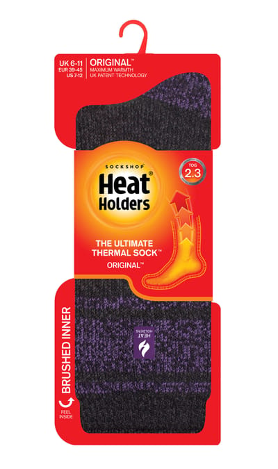 Heat Holders Heren extra dikke warme thermo sokken - Houtskool / Paars (Athene)