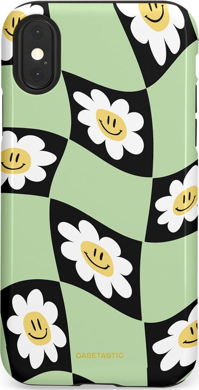 Casetastic hoesje geschikt voor Apple iPhone X / Apple iPhone XS - Dubbellaagse bescherming - Golvende madeliefjes - Fashion Case - Mintgroen Zwart Wit Beige