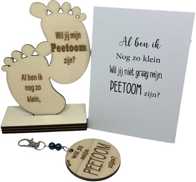 Geschenkbox Wil jij mijn PEETOOM zijn? | blauw | voetjes | sleutelhanger | peter vragen | meter worden | peetoom vragen | peetoom worden | cadeau | doosje met een vraag | knuffeloom vragen | knuffeloom worden
