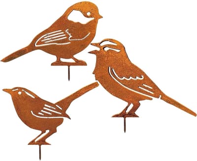 Dailygoods- Vogeldecoratie Roestlook - Tuinsteker - Metalen Vogelsteker - Tuindecoratie - Hekfiguren - Weerbestendig - Unieke Houding