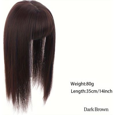 35cm Pruikstuk Recht Haar Toppers Haarstukje Antislip Clip In Vrouwen Pony Franje Natuurlijk Haarextensions Pruik donkerbruine kleur