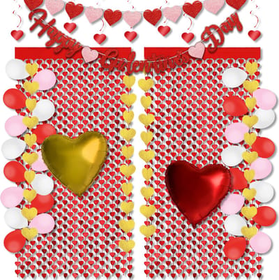 LUQ – Valentijn Decoratie Pakket – 14 stuks – Luxe Romantische Rood-Goud Versiering – Vlaggenlijnen-Swirls Hart-Ballonnen