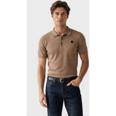 No Excess Pullover Short Sleeve Polo Melange With Linen Khaki Maat: XXL | Poloshirts Outlet | Heren | Bruin