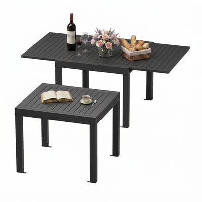 Devoko Tuintafel van aluminium - uitschuifbare - verstelbare tafelpoten - 80/160 x 80 cm - 4-8 personen - 200KG - antiroest, waterdicht, krasbestendig, lichtgewicht en gemakkelijk mee te nemen - uittrektafel voor tuin-terras -Donkergrijs
