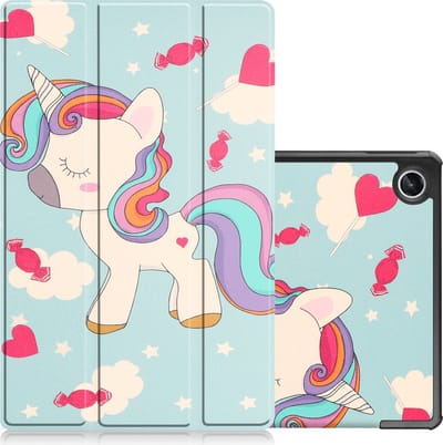 Hoes - Geschikt voor Lenovo Tab M10 Plus (3e / 3rd Generatie) - Dun & Stevig - Trifold Bookcase - Hard Cover - Hardcover Book Case - Tablet Hoesje - Eenhoorn