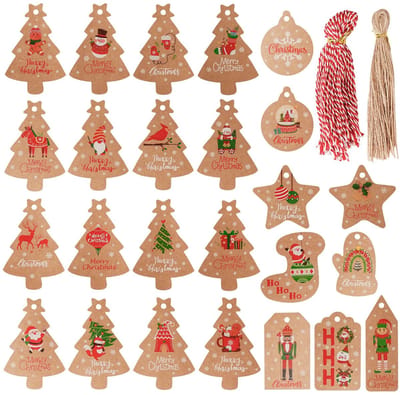 Dailygoods - FRUHLING 100 stuks cadeaulabels, kersthangers, kraftpapier, cadeaulabels, kerstboomhangers met jute koord voor Kerstmis, geschenken, doe-het-zelf knutselen