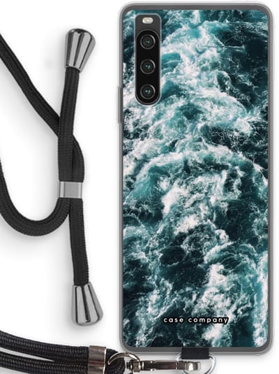 Case Company® - Hoesje met koord geschikt voor Sony Xperia 10 IV hoesje met Koord - Zee golf - Telefoonhoesje met Zwart Koord - Bescherming aan alle Kanten en Over de Schermrand