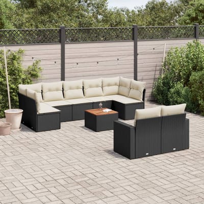 vidaXL - 10-delige - Loungeset - met - kussens - poly - rattan - zwart