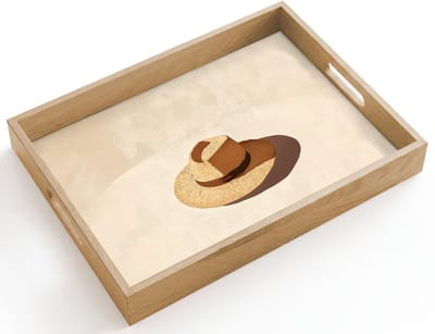Dienblad hout 40x30 cm - Schootdienblad - Hoed - Minimalistisch - Schaduw - Beige - Borrelplank rechthoek - Plateau dienbladen