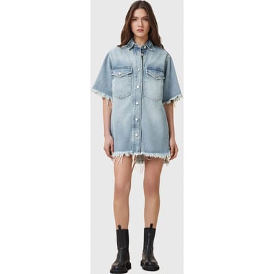AllSaints Faye Ss Denim Dress Light Indigo Taglia: XS | Abiti in T-Shirt Outlet | Donna | Blu