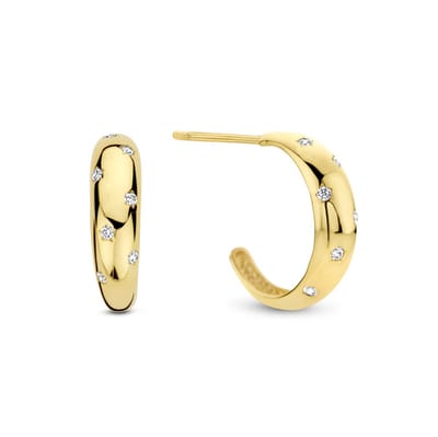 New Bling 9NBG-0702 Gouden Oorbellen met Zirkonia - 13x3,6mm - Zirkonia - Halve Oorringen - 14 Karaat - Goud