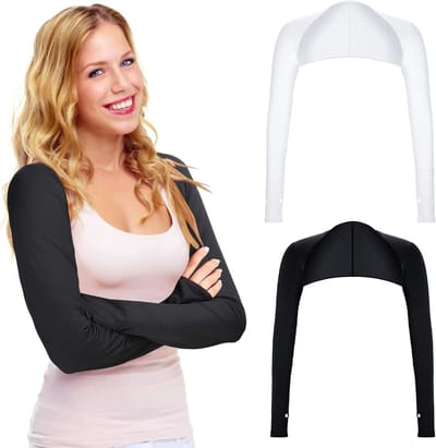 UV Beschermende Sjaal en Mouwensleeves met Vingeropening voor Zonbescherming en Koeling, Wit en Zwart, M