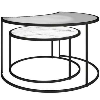 Moon Phases|Nesting Salontafels in Wit Marmerlook Glas