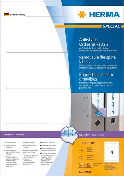 HERMA 10141 etiket Wit Afgeronde rechthoek Verwijderbaar 400 stuk(s)