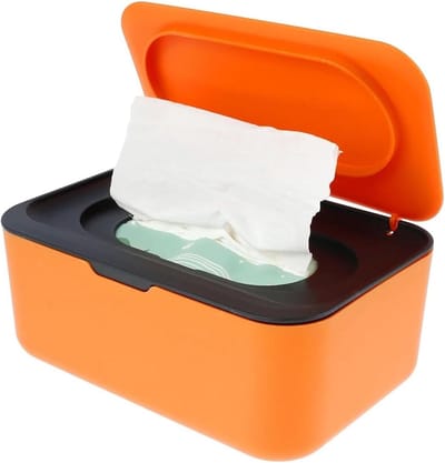 Doekjes Dispenser - Vochtige Doekjeshouder - Babyverzorging Thuis - Verzwaard Stabiel Ontwerp - 120 Doekjes Capaciteit - Oranje