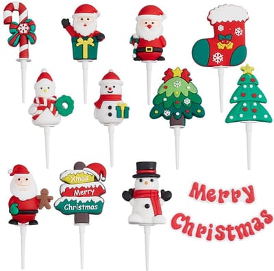 Dailygoods- Cake Topper 24 Stuks - Taartdecoratie Set - Kerstversiering - Cupcake Decoraties - Sneeuwpop/Kerstman - Feestaccessoires
