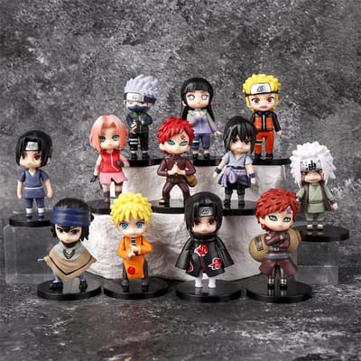 12 stuks/set Naruto Q Versie Figuur Speelgoed Schattige Anime Mini Sasuke Kakashi Itachi Gaara Jiraiya Kawaii PVC Actiefiguur Modelpop black