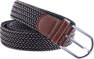 Scoby - Elastische Geweven Riem - Gevlochten Riem - Stretch Belt - Rekbaar - Bruin/Wit