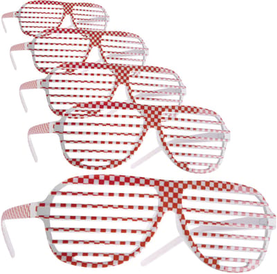 dressforfun - Partyroosterbril - rood / wit, Set van 5 - Verkleedkleding carnaval - Halloween -Verkleden - Feestkleding - Carnavalskleding - Feest - Partykleding