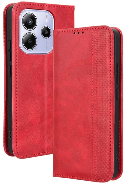 Coverup Hoesje - Geschikt voor Xiaomi Redmi Note 14 4G Hoesje - Coverup Vintage Style Book Case - Rood