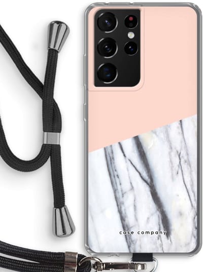 Case Company® - Hoesje met koord geschikt voor Samsung Galaxy S21 Ultra hoesje met Koord - A touch of peach - Telefoonhoesje met Zwart Koord - Bescherming aan alle Kanten en Over de Schermrand