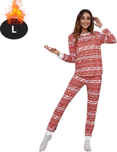 Bovista Kerst Pyjama - Dames - Kerstpyjama - Vrouwen - Slaapkleding Volwassenen - Set - Broek - Shirt - Christmas - Rood - Maat L