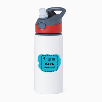 Hacebo® - liefste papa van de wereld waterfles met rietje rood - Papa - de liefste vader - vader cadeautjes - vaderdag - verjaardag - geschenk - kado - water fles - 650ML
