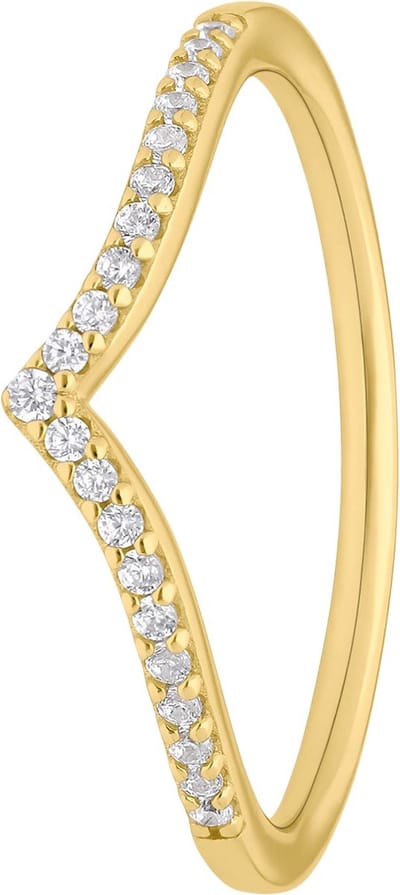 Lucardi Dames Zilveren ring V-vorm goldplated met zirkonia - Ring - 925 Zilver - Goudkleurig - 15.5 / 49 mm