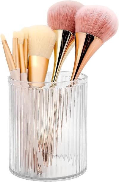 Grote Capaciteit Make-up Borstelhouder van Acryl, Vintage Gestreepte Organizer voor Vanity, Badkamer en Bureau, Ideaal als Tandenborstelhouder of Pennenhouder